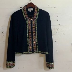 St. John Collection black Santana knit cardigan sweater jacket, 10
